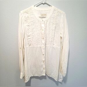 Jones New York Pintucked Lagenlook Ivory 100% Linen Blouse Size Medium